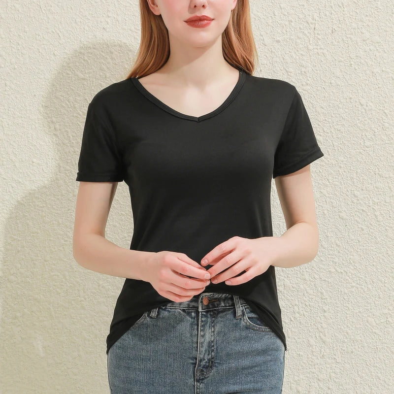 2024 Kurze T-Shirts Sommer Damen Kurzarm Rundhals Casual Bluse Shirts Einfarbig Tops Schwarz / Weiß