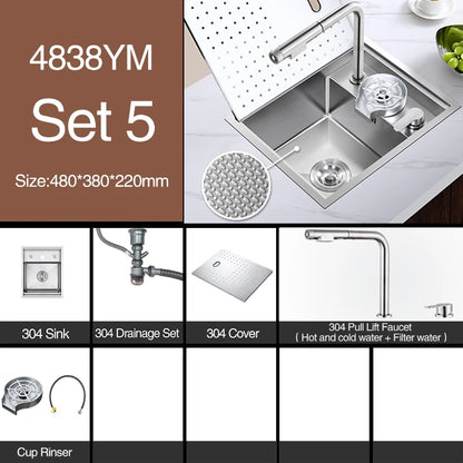 SUS 304 Island Hidden Kitchen Sink Rice Grain Embossing Prevent Scratches Handmade Bar Counter kitchen Sink With Cup Rinser