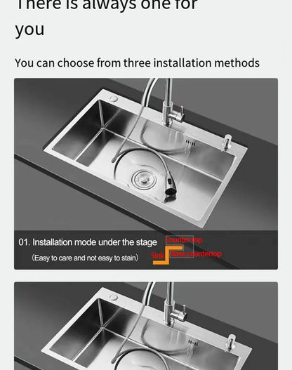 Thickened 304 Stainless Steel Single Sink Kitchen Sink Undermount Dishwashing Trough for Home Improvement