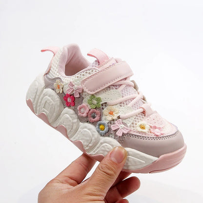 Girls Flowers Sports Shoes Children Princess Embroidered Running Shoes Air Mesh Girls Casual Sneakers Summer 2025 New