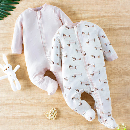 Zweiteiliger, langärmliger, einteiliger Strampler aus Bambusfaser für Säuglinge und Neugeborene, geeignet für Jungen und Mädchen im Frühling und Herbst..