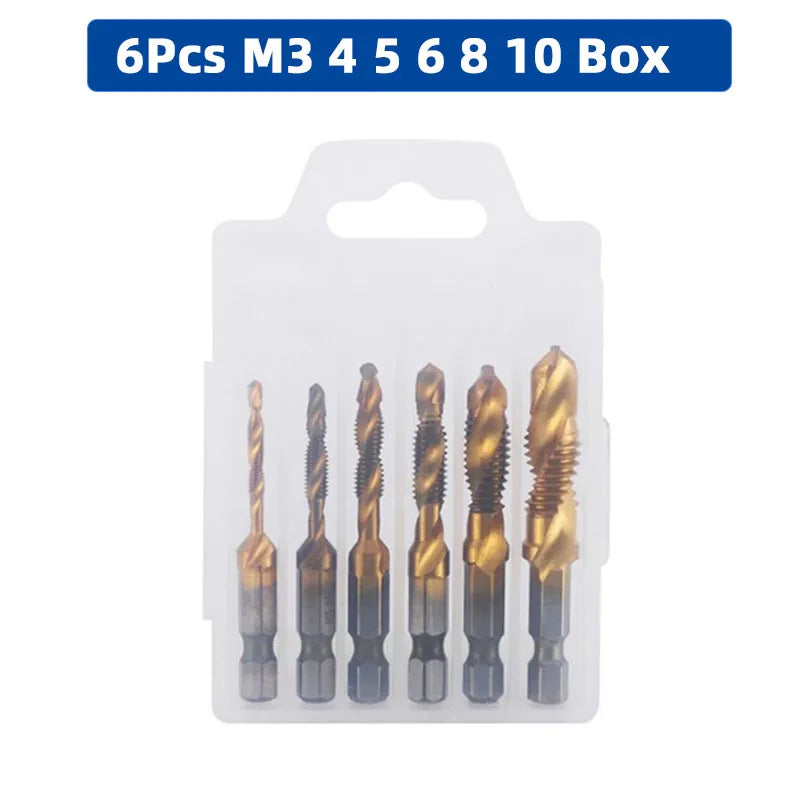 SIQICNC Schaft Titanbeschichtetes HSS-Schraubgewinde Metrisches Gewindebohrer Bohrer Schraubenmaschine Compound Tap M3 M4 M5 M6 M8 M10 Handwerkzeuge