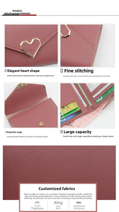 Korean version women wallet short heart-shaped three fold women's wallet multi card slot card bag zero wallet  purses for women.