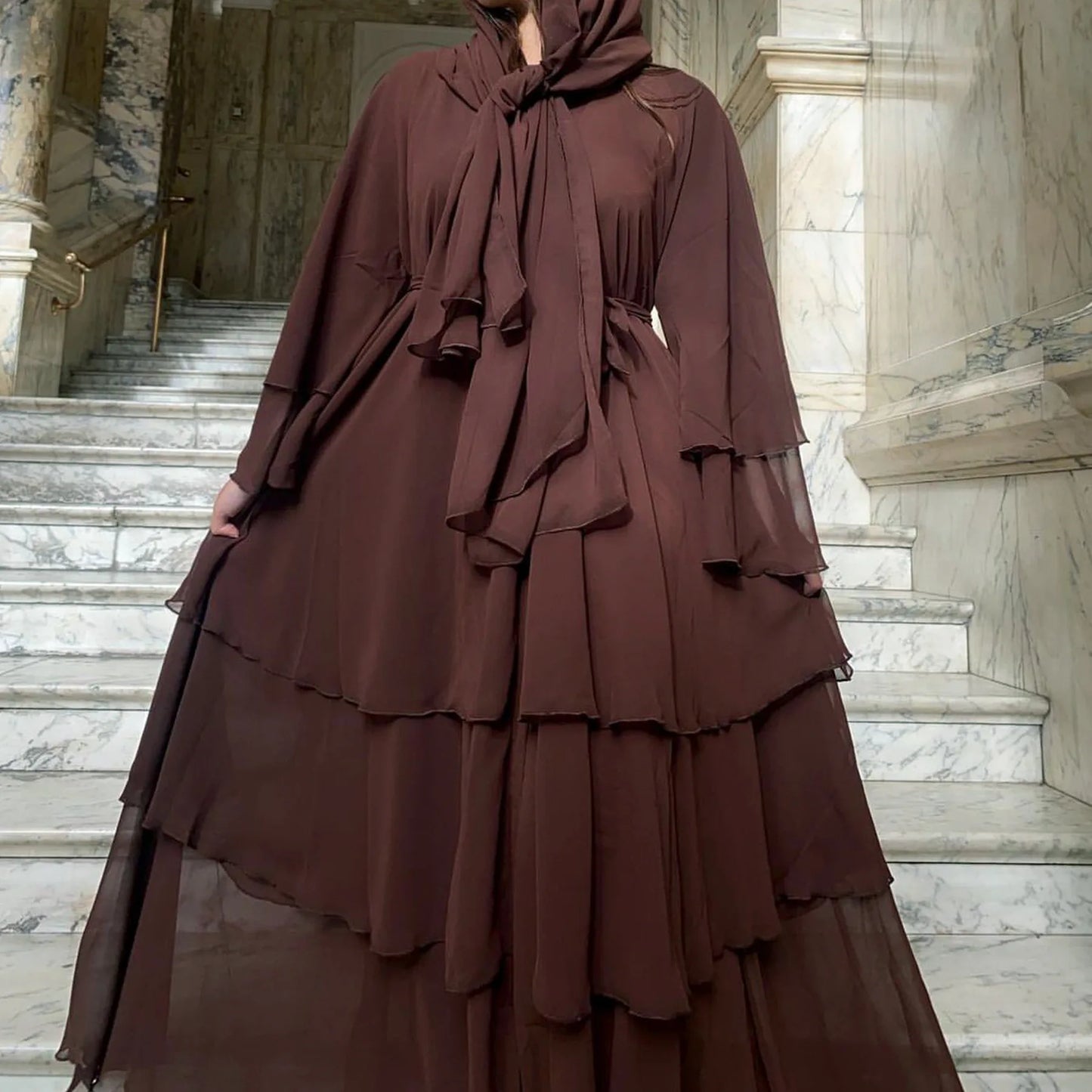 Eid Muslim Abaya for Women Chiffon 3 Layers Cake Party Cardigan Robe Jalabiya Dresses Ramadan Morocco Abayas Kaftan Vestidos