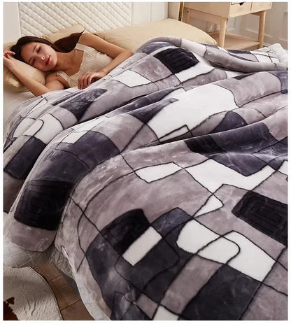 Flannel Blanket Double-deck Washable Quilt Siesta Keep Warm Double Person Thick Winter Soft Comfortable Plush Bed Sheet