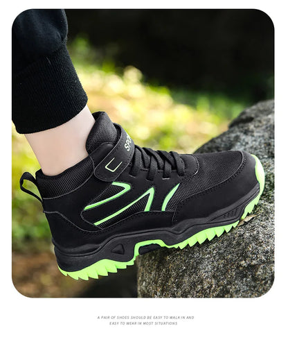New Boys' Sports Shoes Non-slip School Children's Leather Breathable Running Black Fashion Hiking Shoes Sneaker Size 29-40