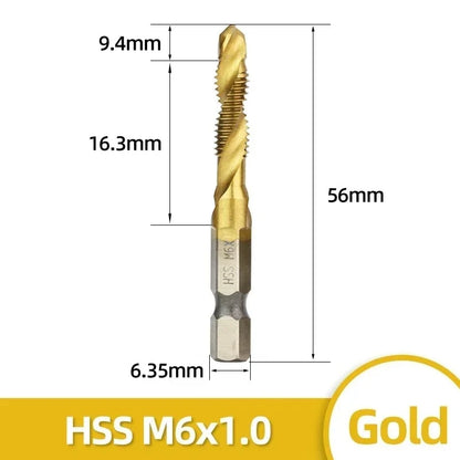 6 stücke Tap Titan Überzogene Sechskantschaft Bohrer Bits HSS Schraube Gewinde Metrische Taping Schraube Maschine Verbindung Werkzeug M3-M10 hand Werkzeuge