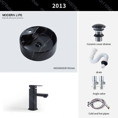 Luxuriöses Vintage-Keramikgefäßwaschbecken für Badezimmer, Waschtisch, Kunstbecken über der Theke, Waschbecken mit Abflusszubehör, Arbeitsplatte