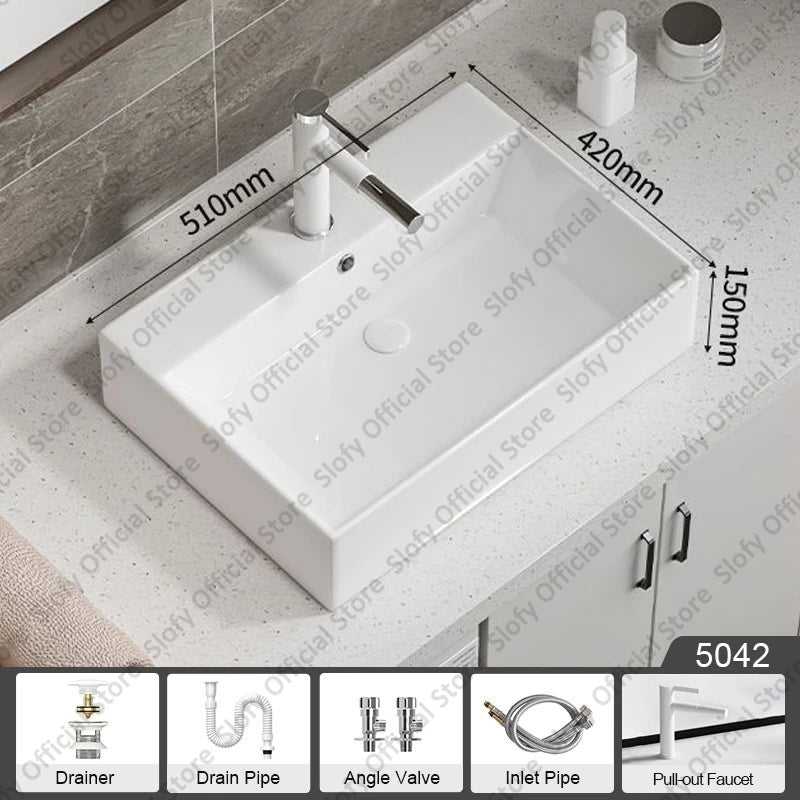Large Square Ceramic Washbasin For Bathroom Countertop Basin White Sink Above Counter Pedestal Hotel Home Balcony Bathroom Sinks