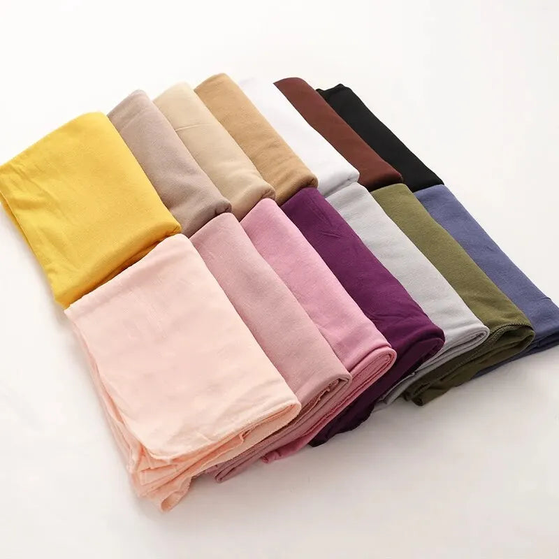 Modal Cotton Jersey Hijab Scarf Long Muslim Shawl Plain Soft Turban Tie Head Wraps For Women Africa Headband 170x60cm.