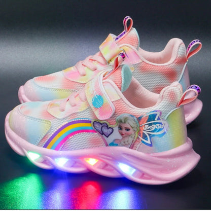 Disney Girls' Casual Shoes Led Lights Mesh Breathable Children's Sports  Princess Elsa Pink Purple Shoes Sneakers Size 22-37.