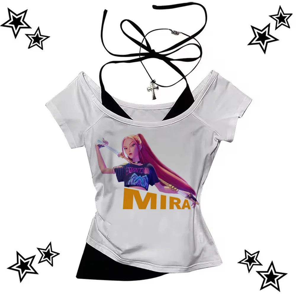 KPop Demon Hunters Tiger Shirt Women O-Neck Short Sleeves Crop Tops T-shirt Fans Gift.