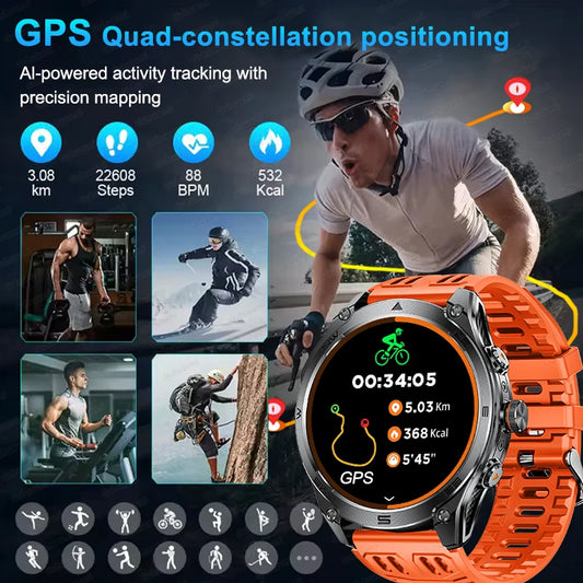 2025New GPS Sports Smart Watch  AMOLED Flashlight 950Mah Battery IP68 Waterproof Fitness Trackr BT Call Smartwatch For Men Women.