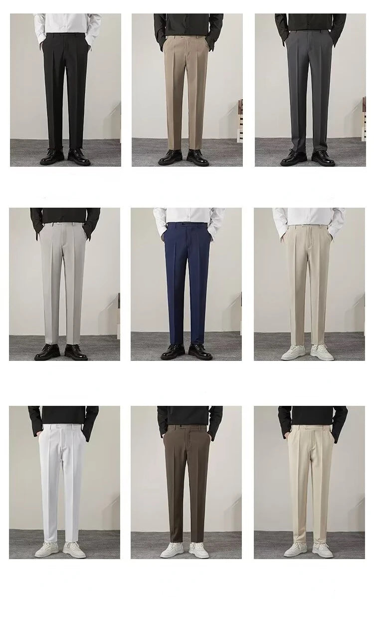 Summer Men's Solid Color Straight Casual Pants Fashion Classic Business Casual Male Brand Clothing Classic Slim Suit Trousers.