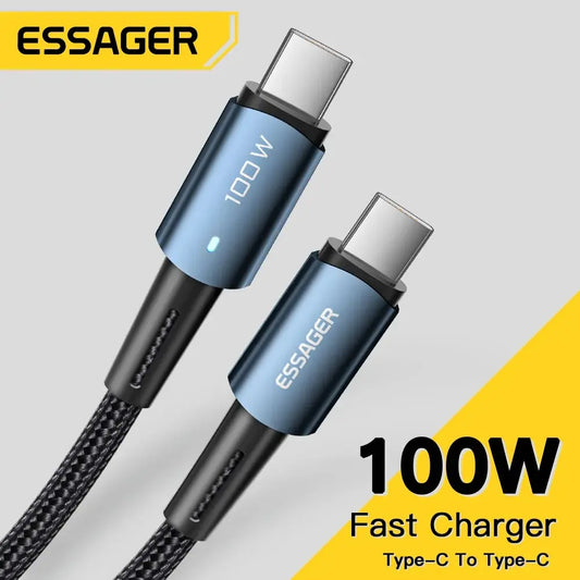 Essager PD100W 60W Type C C to C Cable Fast Charge Mobile Cell Phone Charging Cord Wire For Xiaomi Samsung Huawei Macbook iPad.