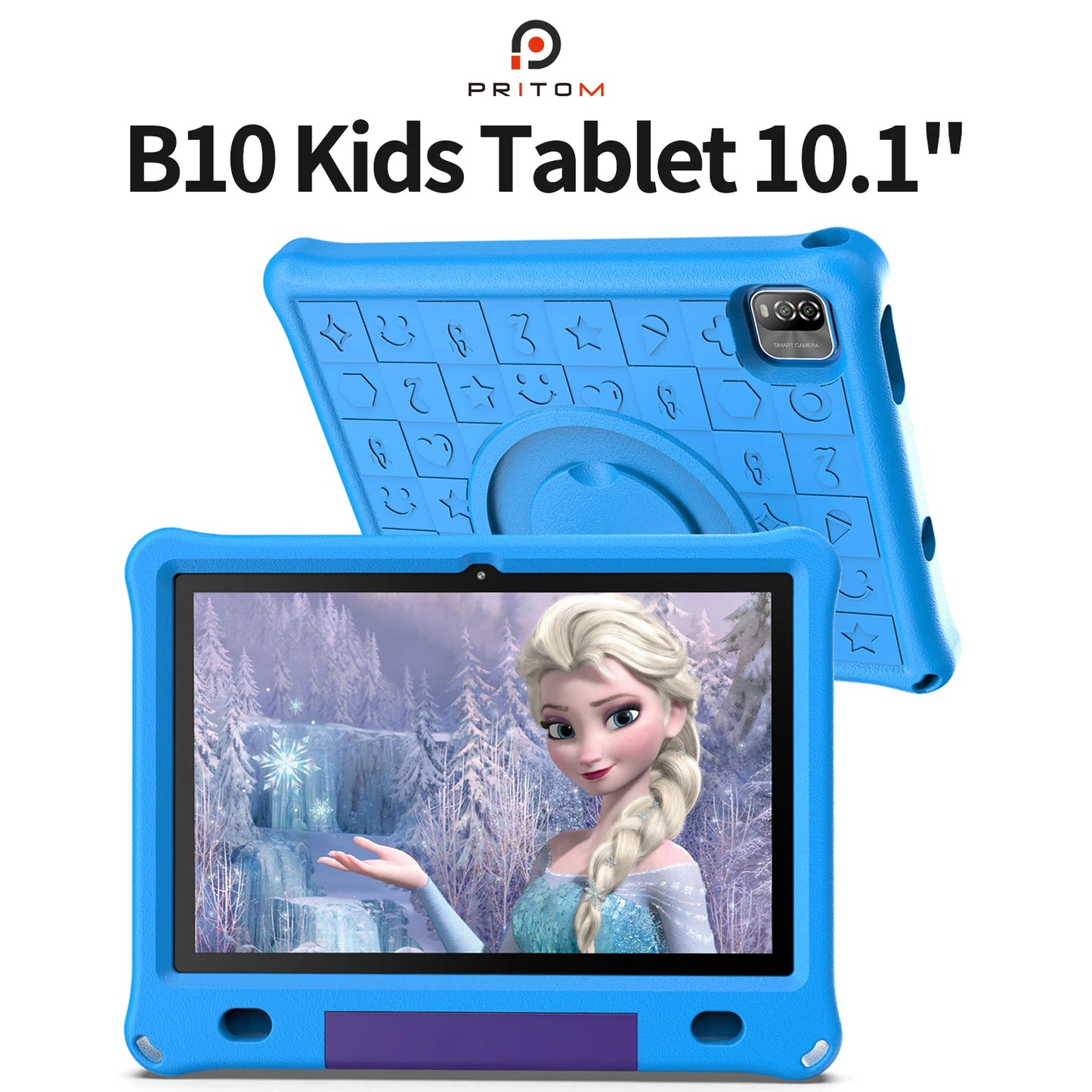 Pritom 10.1 Inch Kids Tablet Android 12 WIFI 6 Quad Core Processor 3GB RAM 64GB ROM YouTube with EVA Protective Case.