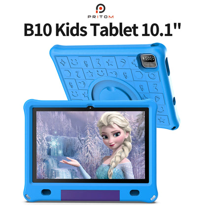 Pritom 10.1 Inch Kids Tablet Android 12 WIFI 6 Quad Core Processor 3GB RAM 64GB ROM YouTube with EVA Protective Case.