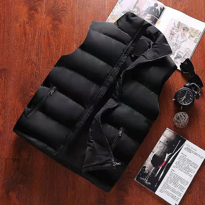 Mens Vest Jacket Warm Sleeveless Jackets Winter Waterproof Zipper Coat Autumn Stand-up Collar Casual Waistcoat Brand Clothing.