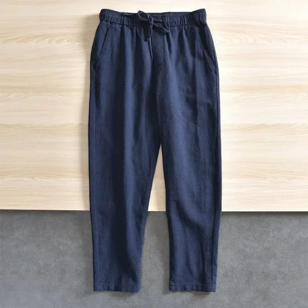 Men's Cotton Linen Casual Pants Baggy Streetwear Men Joggers Sports Trousers Solid Color Long Straight Trendy Pants for Men.