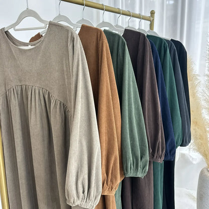 Winter Corduroy Abaya Warm Muslim Dress Closed Abayas for Women Dubai Luxury Turkey Kaftan Hijab Robe Ramadan Eid Islam Clothes