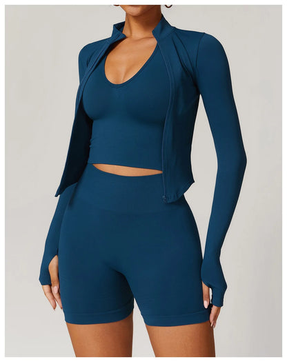 Ctenkevet Women Slim High Neck Jacket Sports Suit Female Two Piece Yoga Clothes Sport Outfit For Woman Buttock Lift Sports Suit.