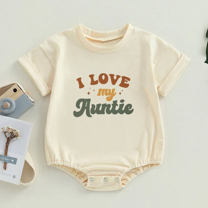 Tante's Little Bestie Bubble Strampler Neugeborenes Baby Mädchen Jungen Kleidung Sommer Kurzarm Rundhalsausschnitt Niedlicher Body Top Outfit.