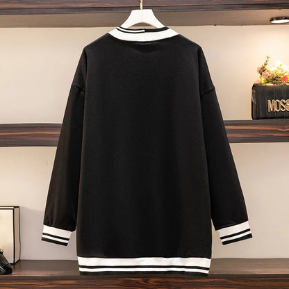 150Kg Plus Größe frauen Fehlschlag 157 Frühling Herbst Lose V-ausschnitt Langarm Drucken Sweatshirts Lässige Top Schwarz 5XL 6XL 7XL 8XL 9XL
