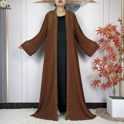 2024 For Women Elegant Dresses Dubai Party Outfits Long Sleeved Chiffon Dashiki Muslim Women Robe Open African Abaya Clothing
