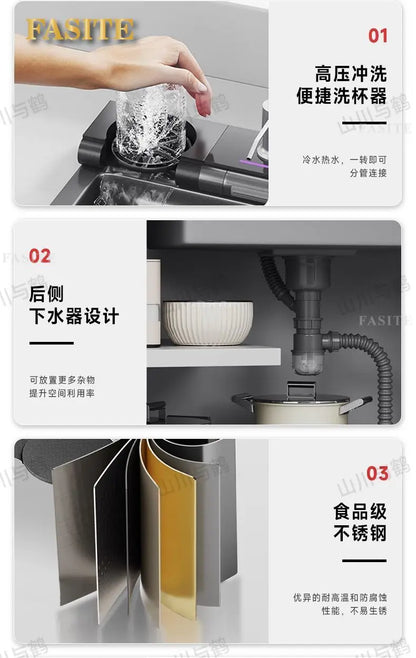 Waterfall kitchen sink nano thickened digital display honeycomb household single slot