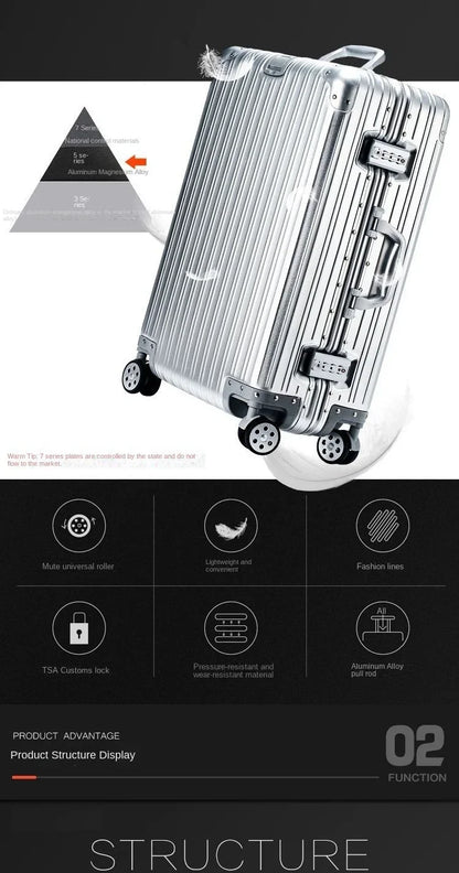 20/24/26/29 Zoll leichter Handgepäckkoffer aus Aluminium-Magnesium-Legierung – Kabinengepäck, Geschäftsreisetrolley mit Spinnerrädern.