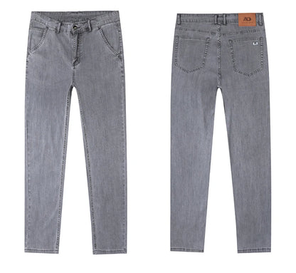 Summer Thin Men's Loose Straight Jeans Lyocell Soft Drape Business Casual Trousers Classic Smoke Gray Brand Ice Silk Pants.