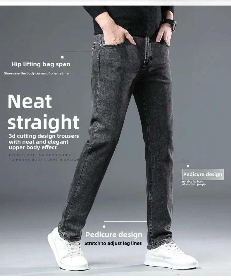 Slim Fit Casual Men's Jeans Youth Straight Leg Regular Business Elastic Long Trousers Autumn New Arrival from Mainland China.