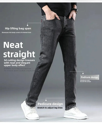 Slim Fit Casual Men's Jeans Youth Straight Leg Regular Business Elastic Long Trousers Autumn New Arrival from Mainland China.