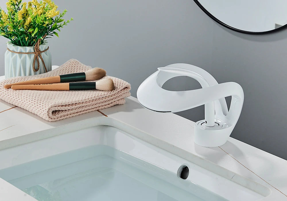 Rozin Luxury Black Basin Faucet Grey Bathroom Waterfall Mixer Tap Brass Deck Mount Modern Style Hot Cold Water Sink Mixer Crane