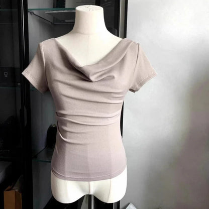 Irregular Waist Pleated Long Sleeve Base Shirt Spring T-Shirt Women's Spicy Girl One Shoulder Top Fashionable Casual Wear