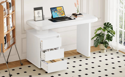 Moderner Schreibtisch 117×50×74 cm – weißes Volllack-Finish, Wolkenform, 3 Schubladen, verdickte Tischplatte und Beine, abgerundete Kurven, stabil