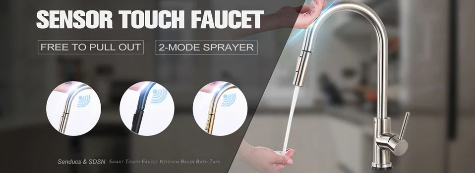 7 Word Touch on Kitchen Sink Faucets Stainless Steel Hot Cold Pull Out Kitchen Mixer Tap Brushed Nickel Touch Kitchen Faucet