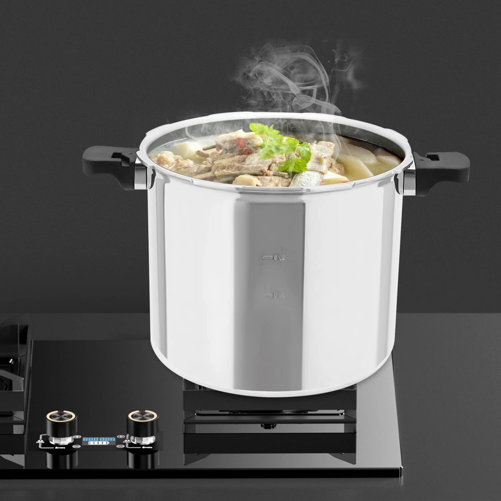 22L Large Capacity Pressure Canned Pot With Pressure Gauge Release Valve, Silver New Model.