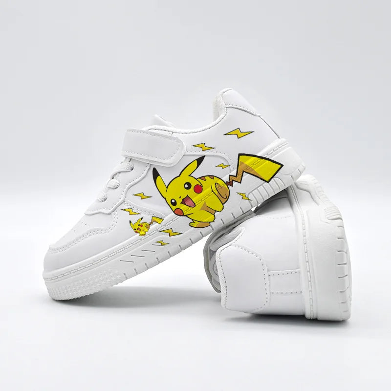 2025 Pikachu Cartoon Cute Unisex White Sneakers Spray Paint Kids Casual Shoes Cross Border Hot Sale.