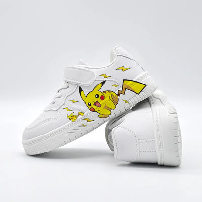 2025 Pikachu Cartoon Cute Unisex White Sneakers Spray Paint Kids Casual Shoes Cross Border Hot Sale.