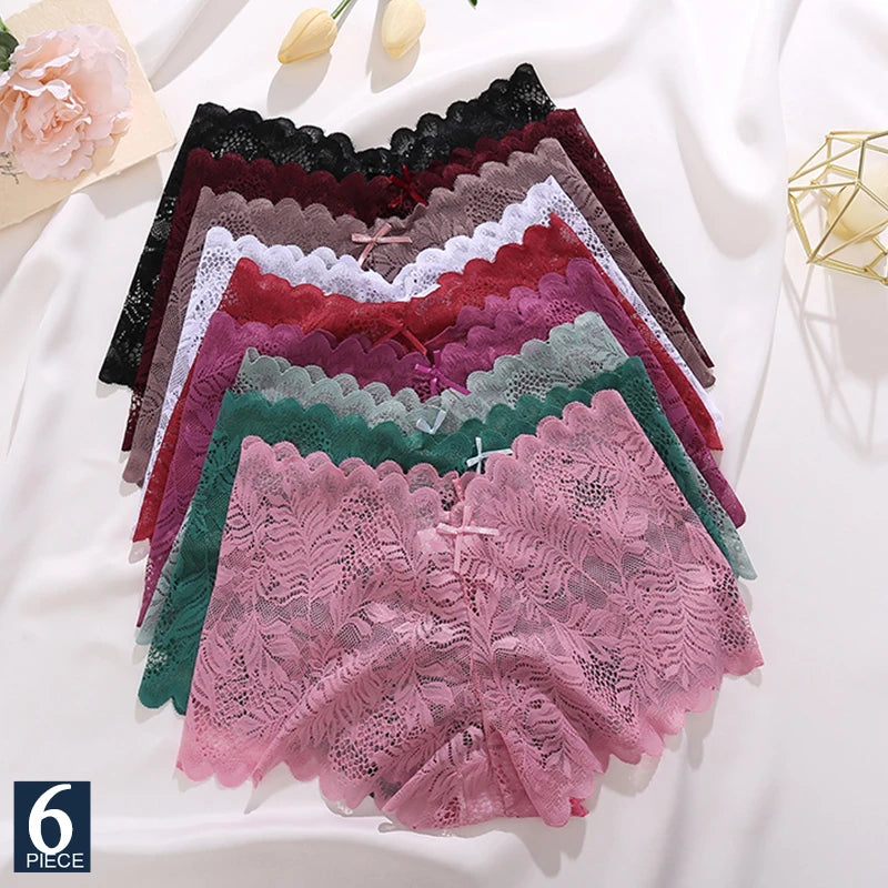FINETOO 6Pcs Women Floral Lace Panties High Waist Brief Sexy Lingerie Panty Brazilian Underpants Femme Underwear Bikini Intimate.