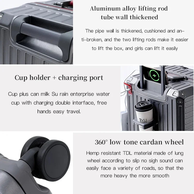 20-Handgepäck, Trolley mit Aluminiumrahmen, PC-Koffer, Reisekoffer mit breitem Griff.