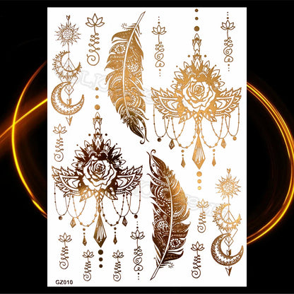 1PC Summer Style Men Women Body Art Gold Metallic Tattoo Sticker HYS-101 Chain Bracelet Fake Jewelry Waterproof Temporary Tattoo