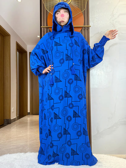 Promotion New Double Hat Women Abaya With Hooded Irregular Pattern Long Abaya Tassel Muslim Saudi Prayer Kaftan Oriental Robes.