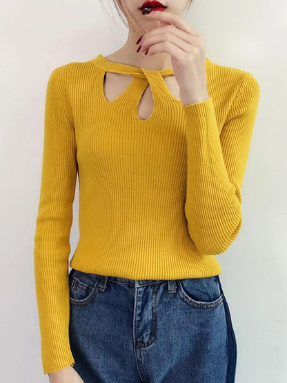 2025 Fashion Hollow Out Women Sweaters Autumn Winter Tops Slim Women Pullover Knitted Sweater Basic Solid Jumper Soft Warm Pull