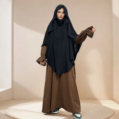 2025 Summer Muslim Women's Hijabs Traditional Soft Plain Scarf Khimar One Layer Stretch Soft Split Traditional Zip Chador.