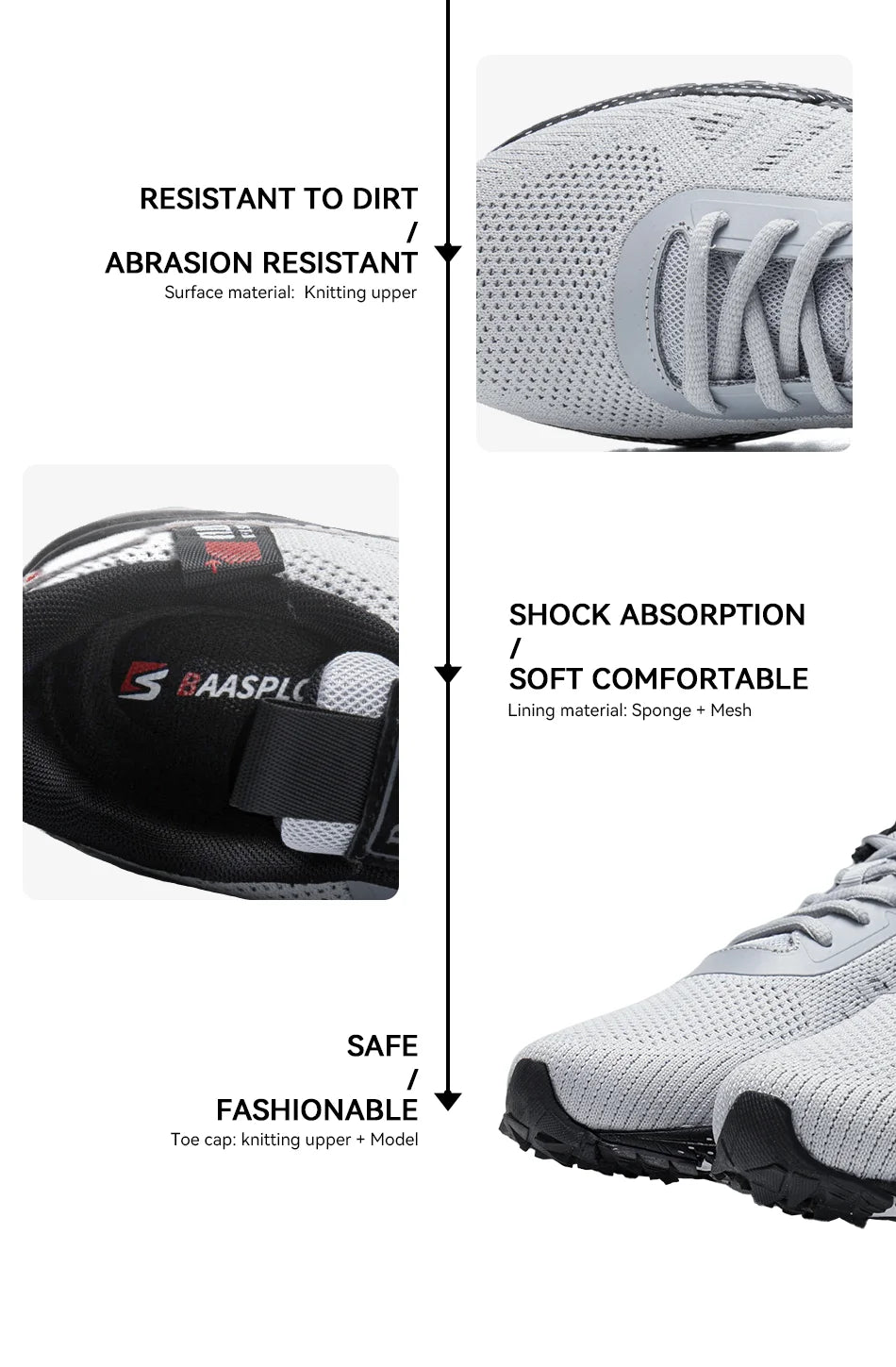 Men's Running Shoes Baasploa Male Sneakers Shoes Breathable Mesh Outdoor Grass Walking Gym Shoes For Men Plus Size 41-50.