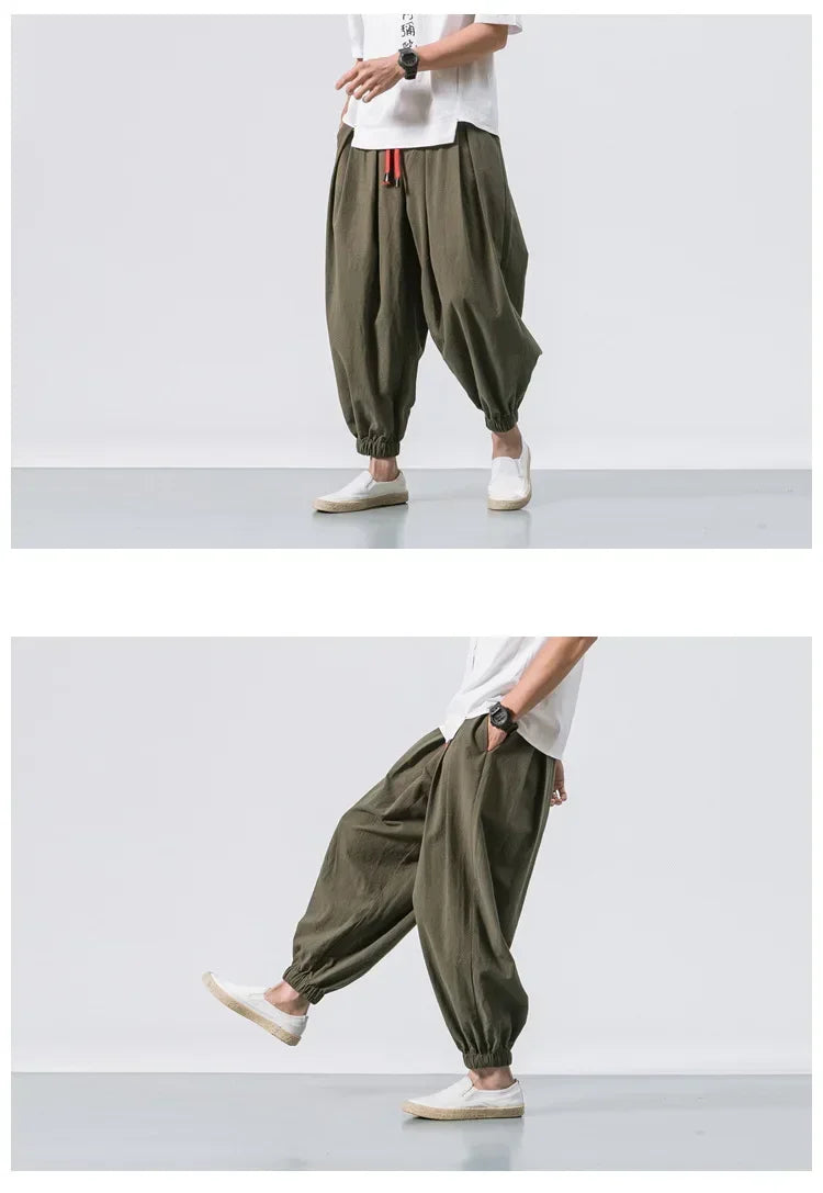 New Trendy Men Harem Pants Loose Oversized Style Cotton and Linen High Quality Jogger Sweatpants Casual Male Trousers.