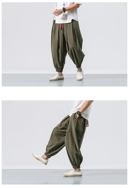 New Trendy Men Harem Pants Loose Oversized Style Cotton and Linen High Quality Jogger Sweatpants Casual Male Trousers.