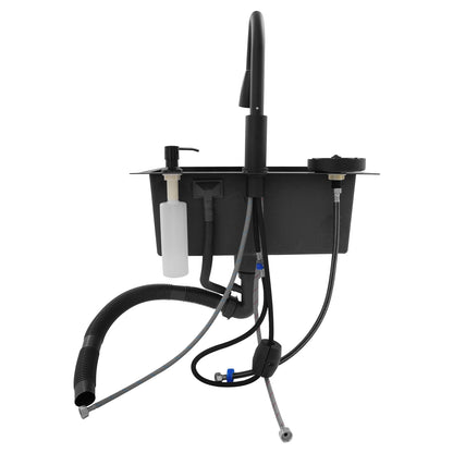 Multifunktionales Küchenspülbecken aus Edelstahl, rechteckiges schwarzes Küchenspülbecken mit ausziehbarem Wasserhahn und 300 ml Seifenspender